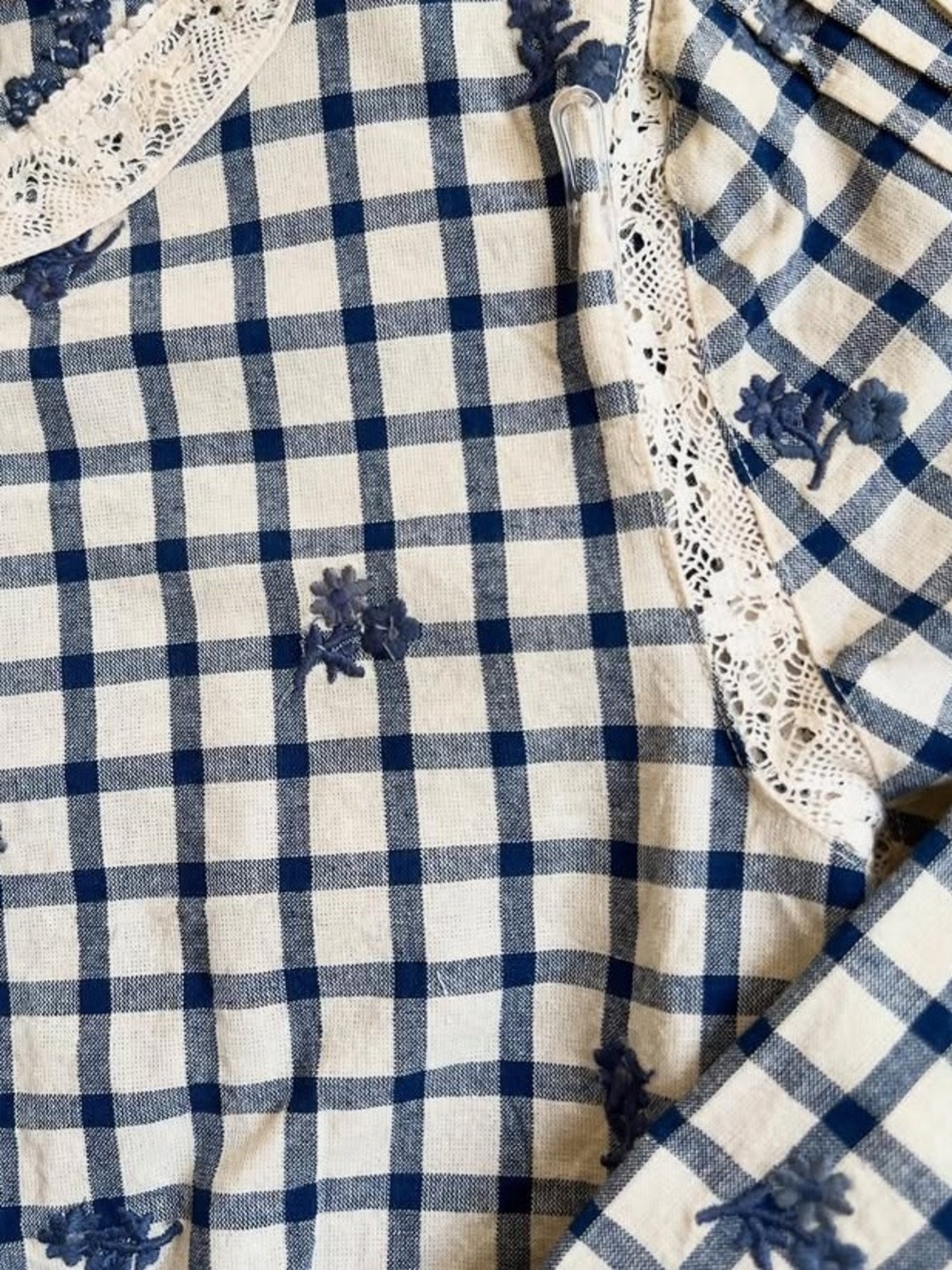 Sezane Thalyna Checked Lace-Trim Blouse - Picture 7 of 11
